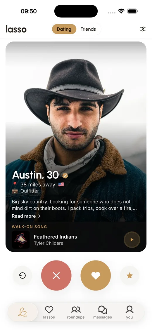 Austin's discover card, with his walk-on song ready to play